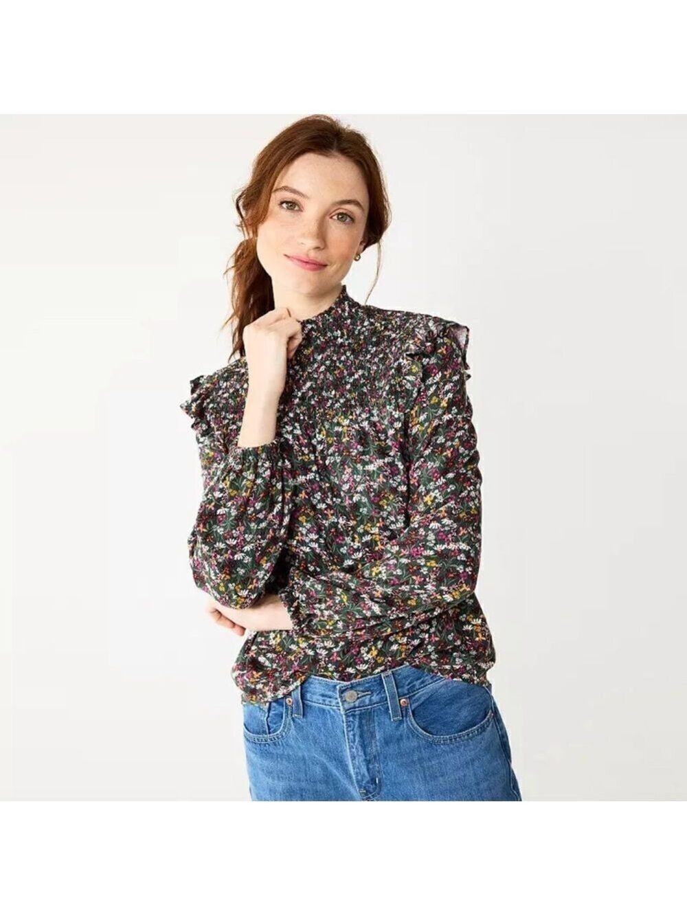 Draper James RSVP Mini Floral Ruffled Keyhole Top